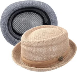 2Pcs Summer Mesh Pork Pie Hat Beach Party Fedora Cap Boater Porkpie Breaking Bad Flat Hat for Men Women Straw
