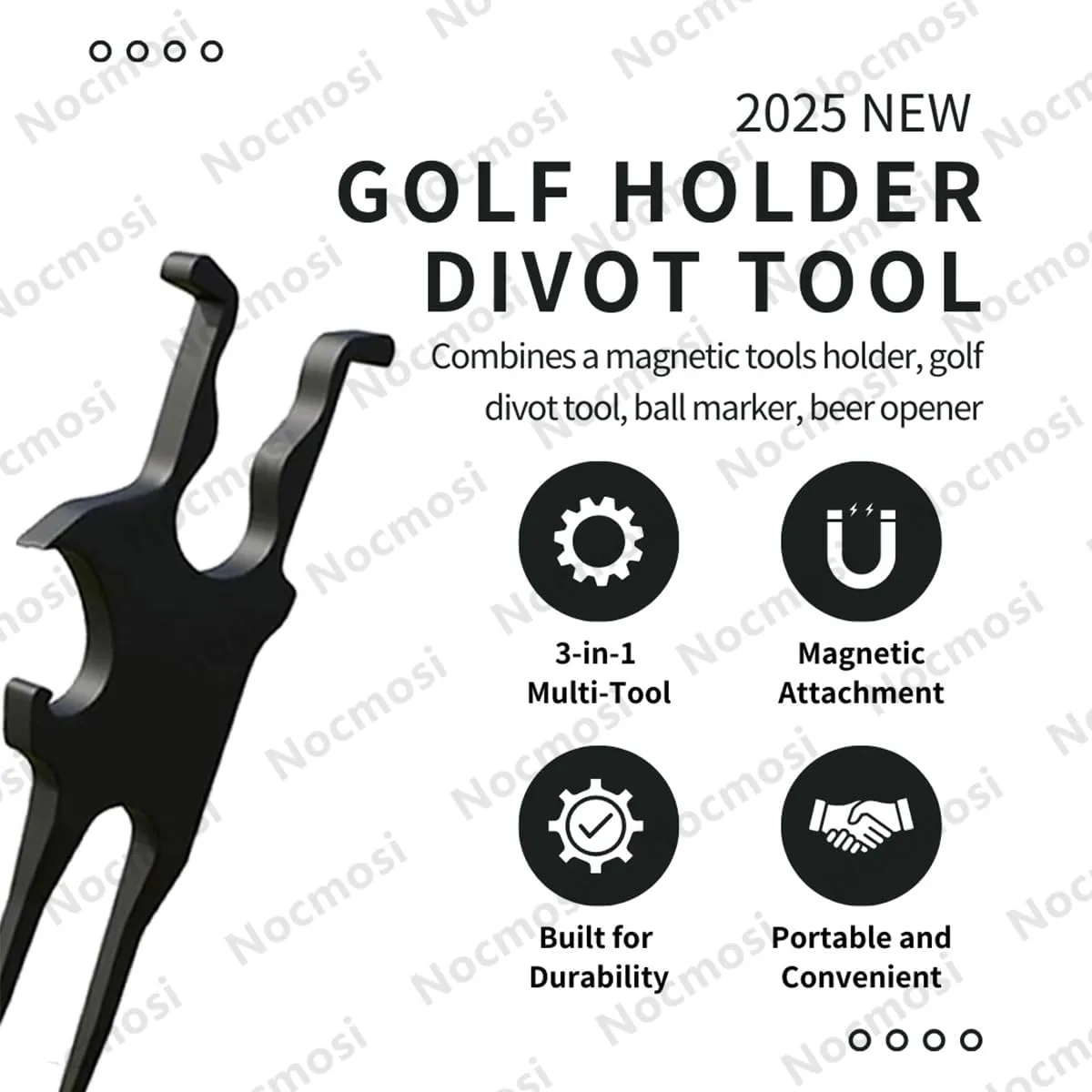 3-in-1 Golf Holder Divot Repair Tool, Magnetic Holder for Golf Cart Clip, Divot Tool, Ball Marker, Beer Opener, Compact Golf Accessory for Golfers, Fits Bag, Belt, Beach Chair, Fishing Rod(3pcs)