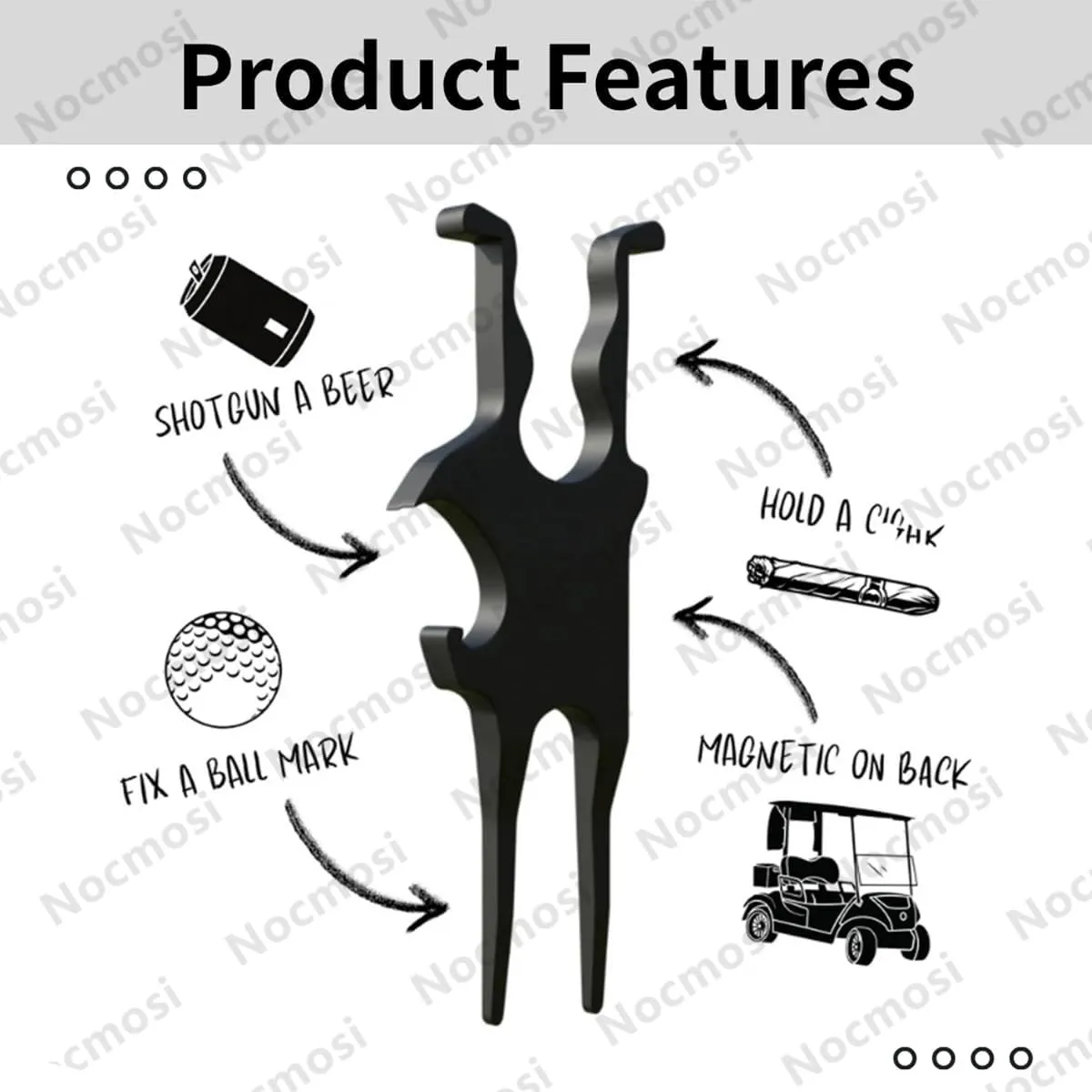 3-in-1 Golf Holder Divot Repair Tool, Magnetic Holder for Golf Cart Clip, Divot Tool, Ball Marker, Beer Opener, Compact Golf Accessory for Golfers, Fits Bag, Belt, Beach Chair, Fishing Rod(3pcs)