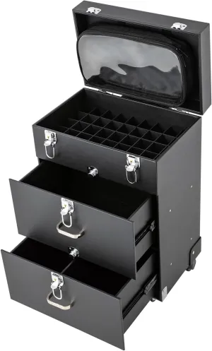 3 in 1 Professional Makeup Train Case Cosmetology Case on Wheels, Rolling Makeup Case Large Nail Travel Case for Nail Tech, Hair Stylist, Beautician (Black)