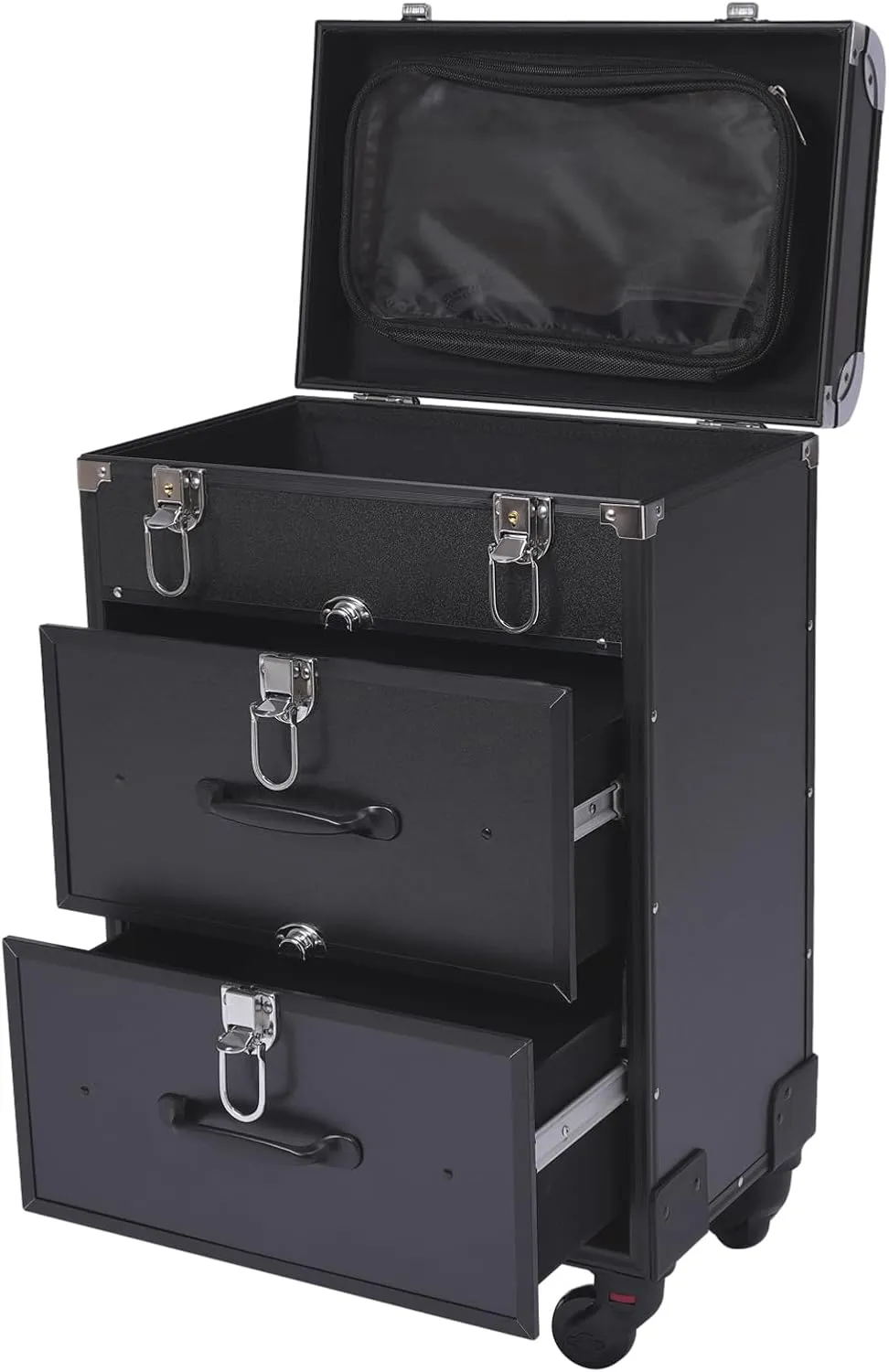 3 Layers Professional Rolling Makeup Train Case with Drawers, Portable Makeup Case Cosmetology Case on Wheels - 110.3lbs Capacity - Cosmetics Storage Organizer Case for Travel
