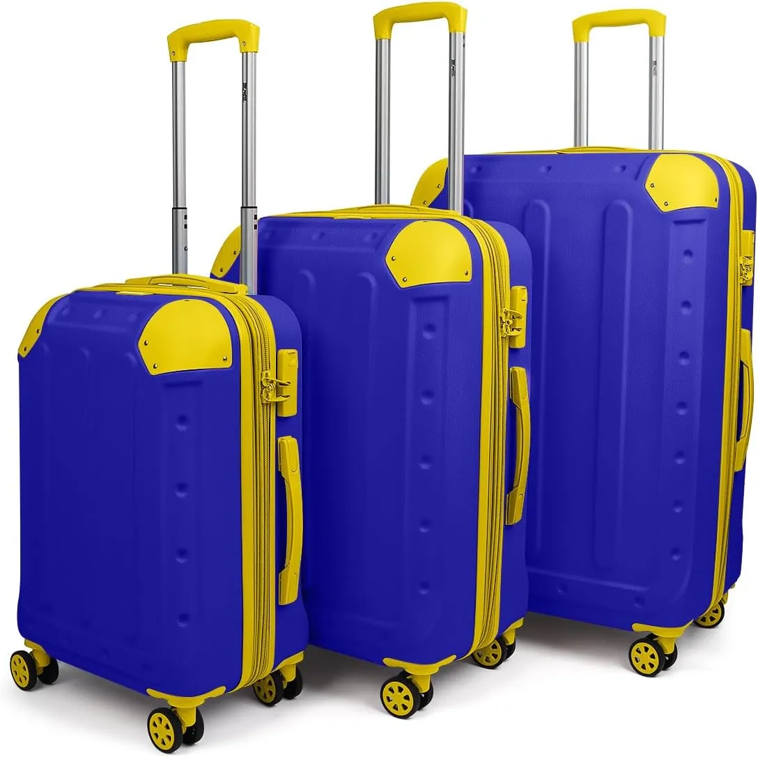 3 Piece Luggage Sets（20/24/28in） Luggage with TSA Lock,large luggage with spinner wheels,Travel Luggage for Men Women#Blue Yellow