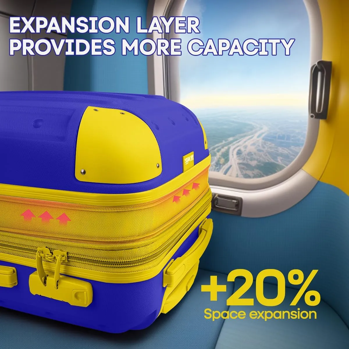 3 Piece Luggage Sets（20/24/28in） Luggage with TSA Lock,large luggage with spinner wheels,Travel Luggage for Men Women#Blue Yellow