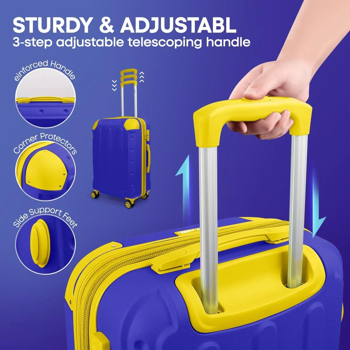 3 Piece Luggage Sets（20/24/28in） Luggage with TSA Lock,large luggage with spinner wheels,Travel Luggage for Men Women#Blue Yellow