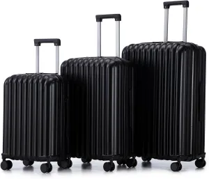 3-Piece Spinner Wheel Luggage Set for Travel, Built-in USB Port & Phone Holder, Stylish Black Design