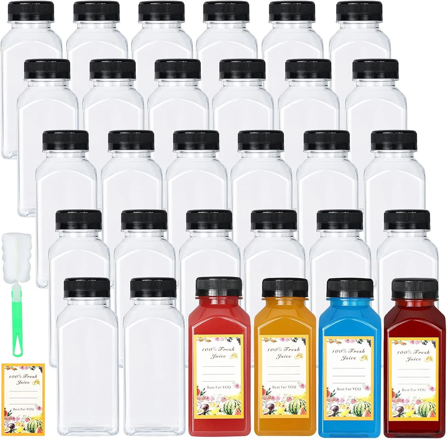 30 Pack 8oz Empty Plastic Bottles with Leak-Proof Caps Food Grade Recyclable Bulk Beverage Containers Clear PET Bottles for Homemade Juice, Smoothie, Milk and Drinks