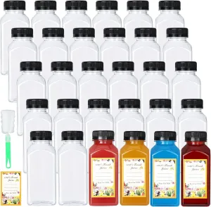 30 Pack 8oz Empty Plastic Bottles with Leak-Proof Caps Food Grade Recyclable Bulk Beverage Containers Clear PET Bottles for Homemade Juice, Smoothie, Milk and Drinks