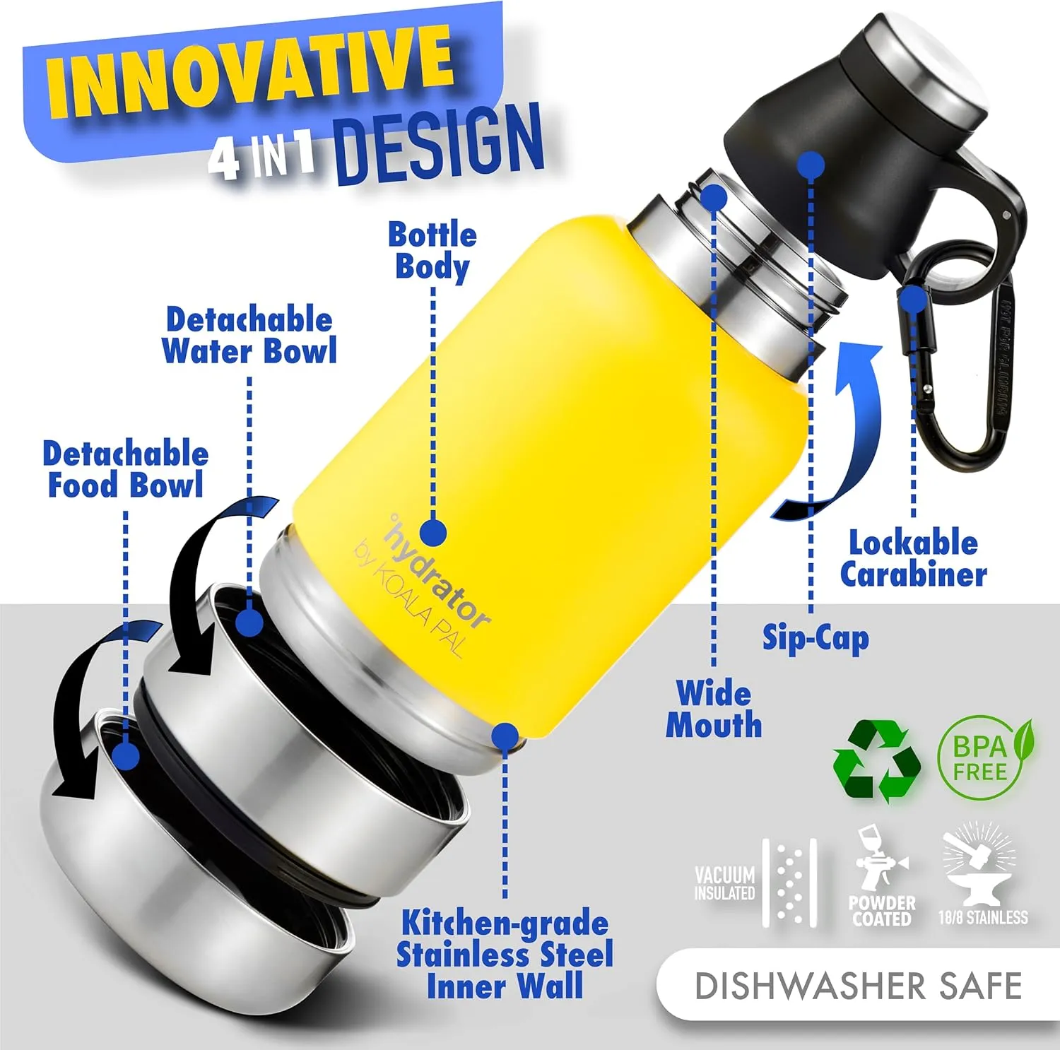 32oz Portable Dog Water Bottle w/Dog Bowls, Dog Travel Water Bottle   Travel Dog Bowls, Dog Water Bowl Dispenser, Dog Travel Bowl, Travel Accessories for Dogs (Sunflower, 32 OZ)