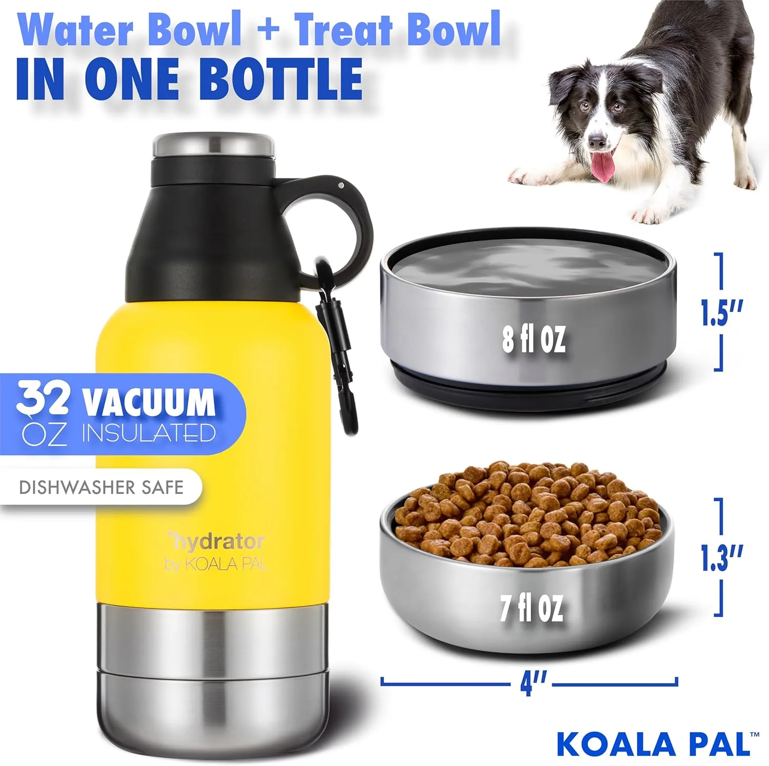 32oz Portable Dog Water Bottle w/Dog Bowls, Dog Travel Water Bottle   Travel Dog Bowls, Dog Water Bowl Dispenser, Dog Travel Bowl, Travel Accessories for Dogs (Sunflower, 32 OZ)