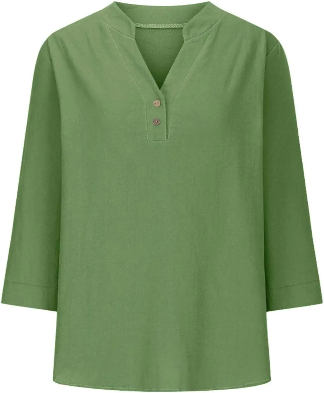 3/4 Sleeve Linen Tops for Women 2025 Button Down V Neck Loose Fit Henley Shirts Cute Solid Summer Beach Tees Shirt