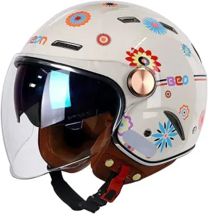 3/4 Vespa Open Face Men Women Helmets, Adult DOT Approved Half Face StreetBike Helmets, Moped Cruiser Scooter Motorcycle Helmets with Dual Visor, Lightweight Unisex Retro Vintage Half Face Helmet
