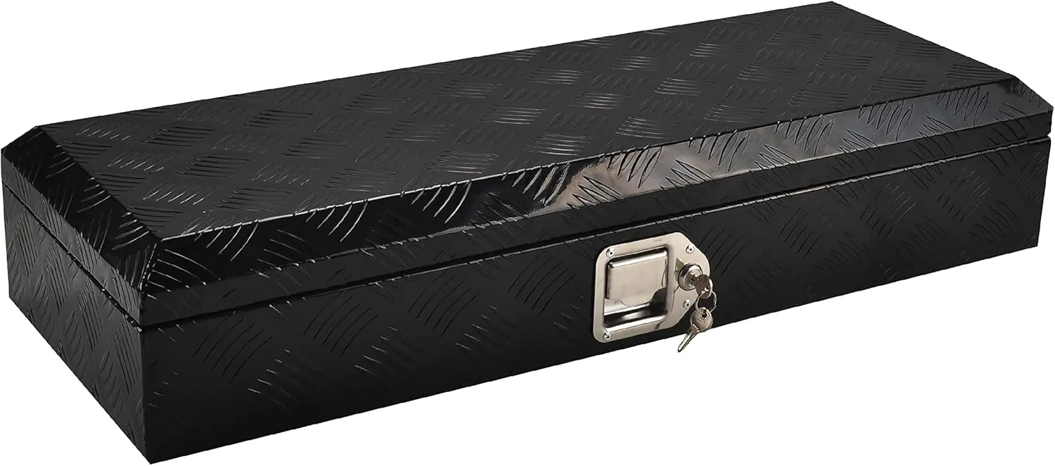 34.5 Inch Aluminum Truck Bed Tool Box Truck Car Outdoor Trailer Pickup Underbody Toolbox,RV Storage OrganizerTrailer Storage W/Lock&Keys,5 Bar Tread,Black(34.5"X13"X6.5")