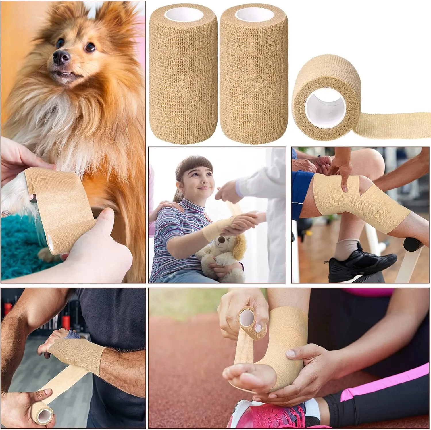 36 Pcs Self Adherent Bandage Wrap Breathable Cohesive Bandage Elastic Adhesive Tape for Stretch Athletic Sports Wrist Ankle, 4 Inch x 5 Yard (Nude)