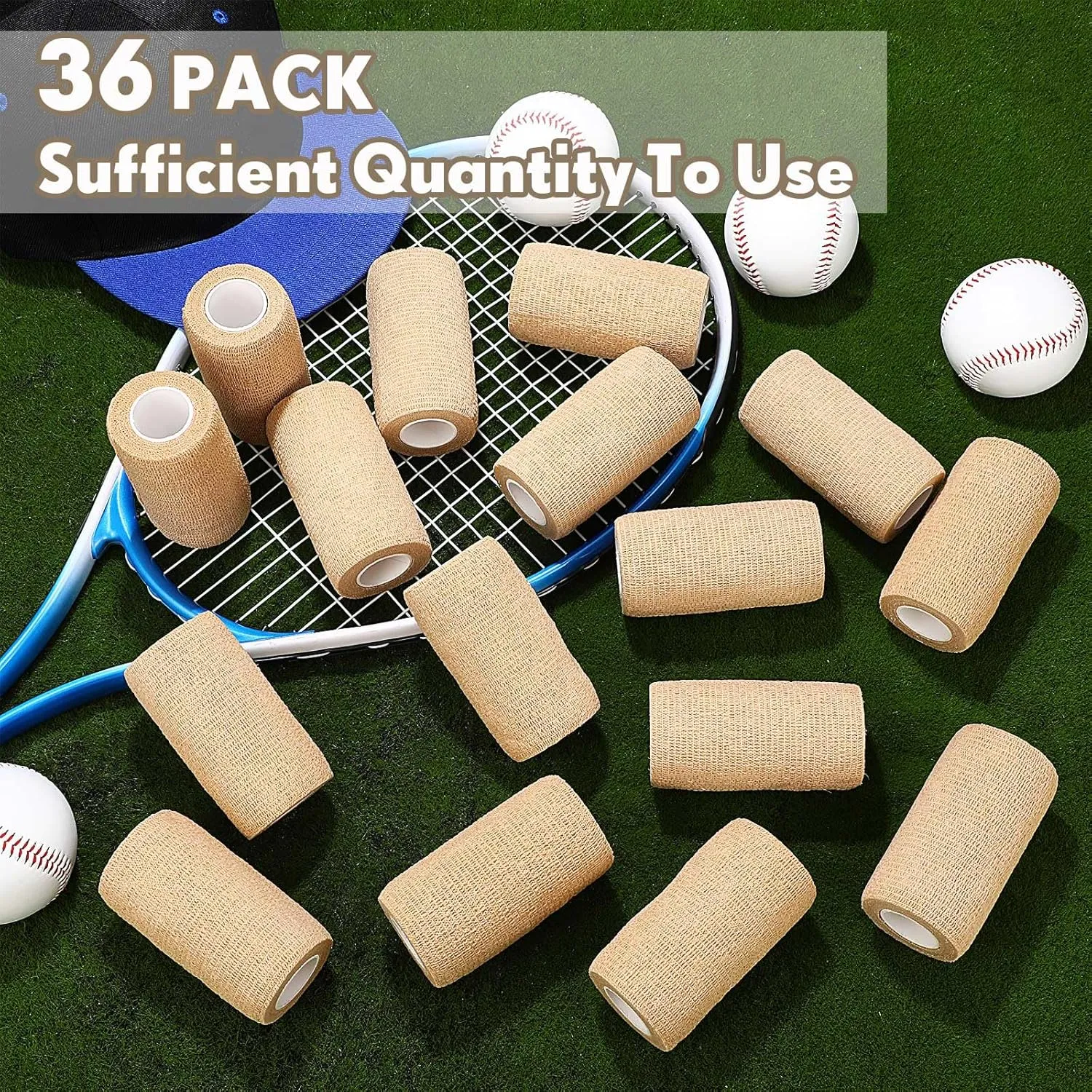 36 Pcs Self Adherent Bandage Wrap Breathable Cohesive Bandage Elastic Adhesive Tape for Stretch Athletic Sports Wrist Ankle, 4 Inch x 5 Yard (Nude)