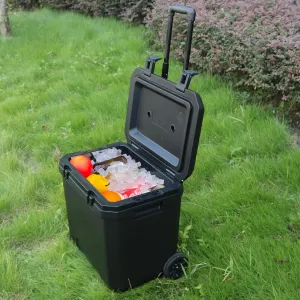36 Quart Hard Chest Cooler for Outdoor Camping,Barbecue,Picnic,Beach Ice Drink,Fishing,Boat Party,Easy Fastener Design,Insulated Portable Ice Box,Retractable Handle and Wheel Roller Cooler.Black