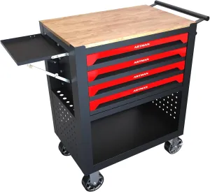 4 Drawers Tool Box with Wheels, Rolling Tool Chest Rolling Tool Cart with Drawers, Multifunction Tool Box for Mechanic Tool Cart, Tool Box Organizers and Storage for Garage, Red