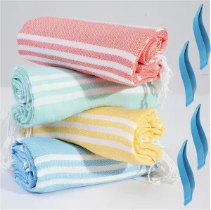 4 Packs Turkish Beach Towel Pool Swim Towels Set Bulk Soft Cotton Extra Large Sand Free Quick Dry Thin Lightweight Travel Vacation Essentials Cruise Accessories Must Haves Clearance Sandless Oversized