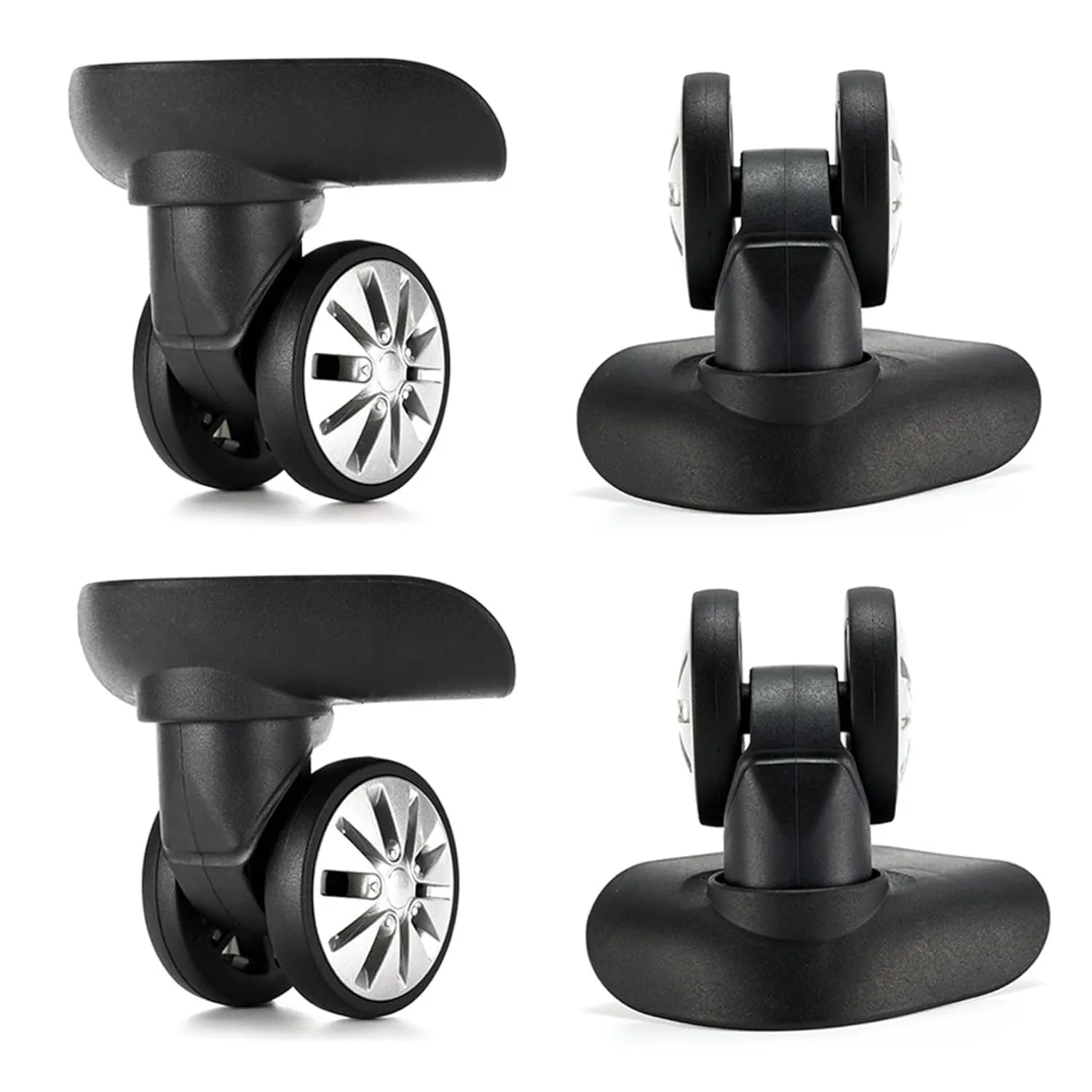4 Pcs Luggage Wheels Replacement 360° Rotating ABS Suitcase Wheels Silent Operated Wear-Resistant Black Casters for Travel Luggage Replacement