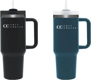 40oz Tumbler with Handle, Leaf-proof Lid and Straw, Stainless Steel Vacuum Insulated Tumbler, Reusable Water Bottle, Travel Mug, Keeps Cold for 34 Hours or Hot for 10 Hours (Denim), Large
