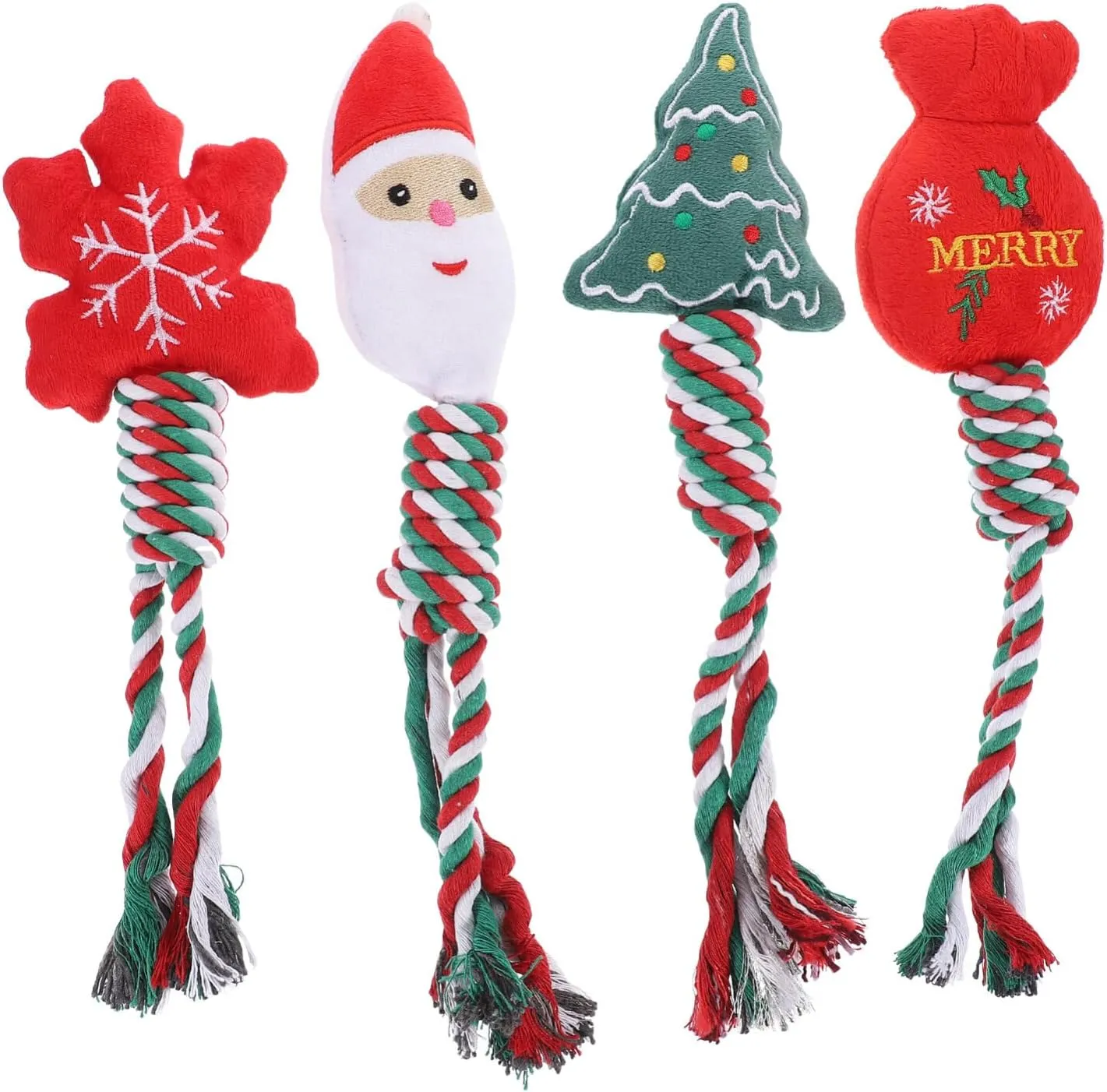 4pcs Christmas Pet Chew Toys Dog Rope Toy Puppy Chew Training Toys with Snowflake Tree Santa Claus Blessing Bag Shape for Christmas Dog Puppy Pets Chewing Playing