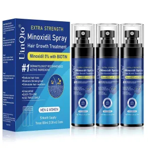 5% Minoxidil Hair Growth Serum, Infused with Biotin, Minoxidil Spray for Hair Regrowth Treatment, Beard Growth, Extra Strength Treatment to Combat Hair Loss and Thinning, 5 Month Supply, 3 x 3.38 oz