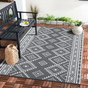 5' x 8' Reversible Mats, Plastic Straw Rug, Modern Area Rug, Large Floor Mat for Outdoors, RV, Patio, Backyard, Deck, Picnic, Beach, Trailer, Camping, Porch, Balcony, Bohemia Grey & White