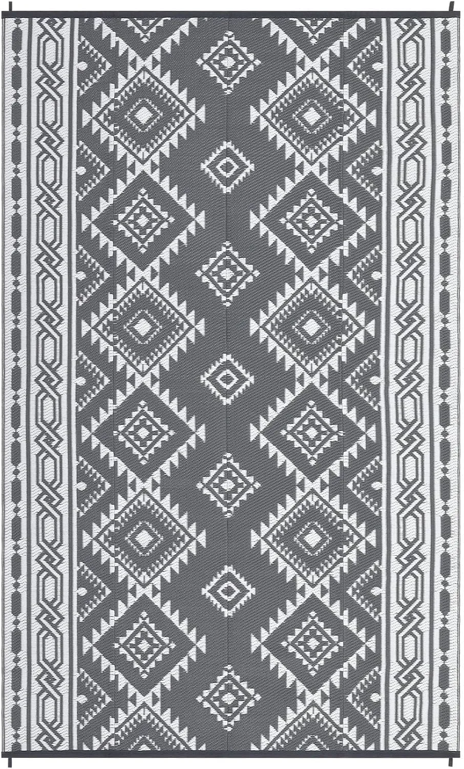 5' x 8' Reversible Mats, Plastic Straw Rug, Modern Area Rug, Large Floor Mat for Outdoors, RV, Patio, Backyard, Deck, Picnic, Beach, Trailer, Camping, Porch, Balcony, Bohemia Grey & White