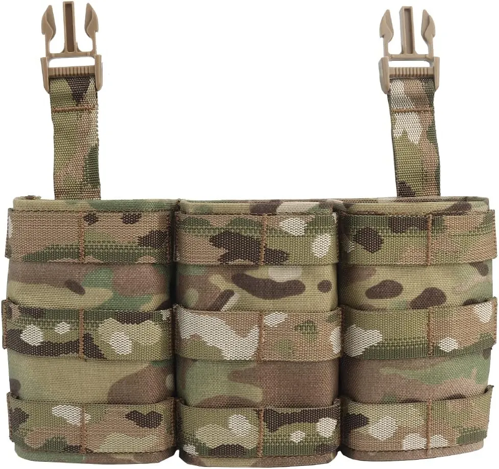 5.56 Triple Mag Pouch Tactical Placard with Nylon Mag Carrier Clip for Chest Rig
