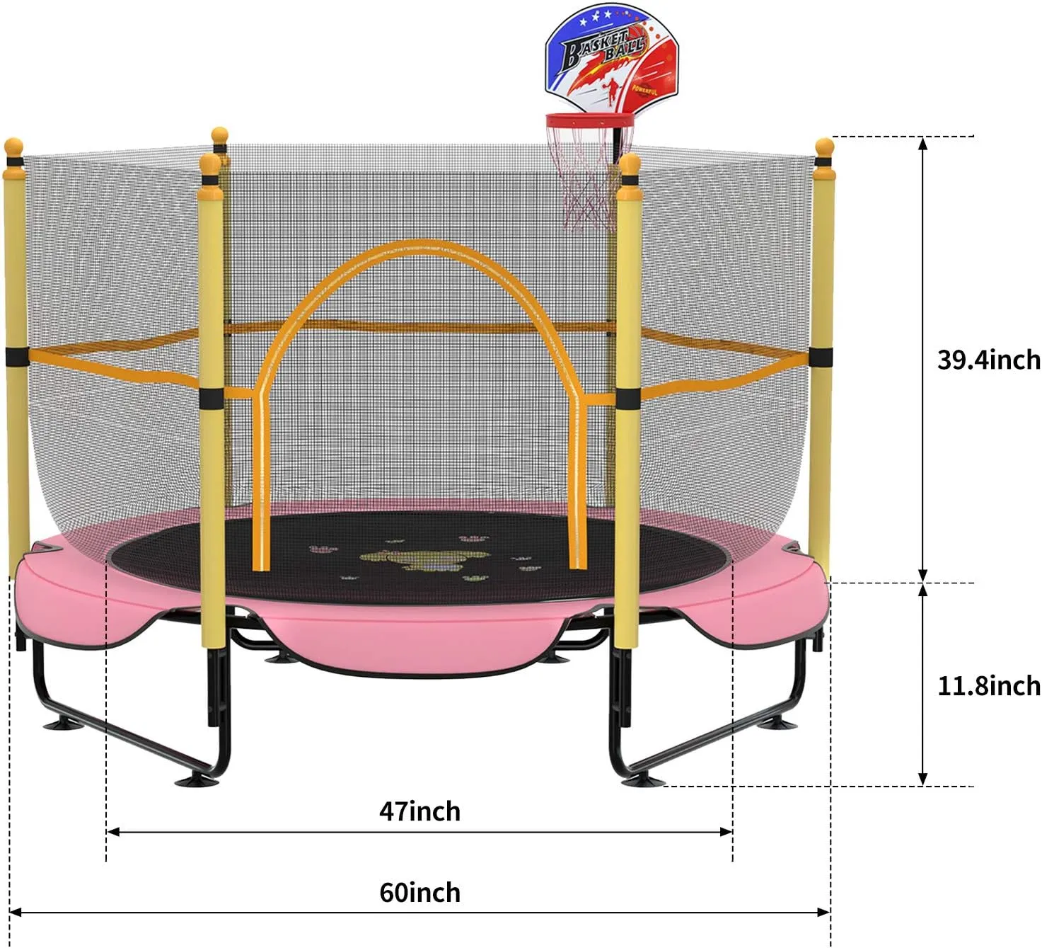 5FT Trampoline for Kids Toddler Indoor Trampoline with Safety Enclosure Net, Mini Basketball Hoop, Jumping Mat for Home Entertainment Equipment Outdoor Backyard Games