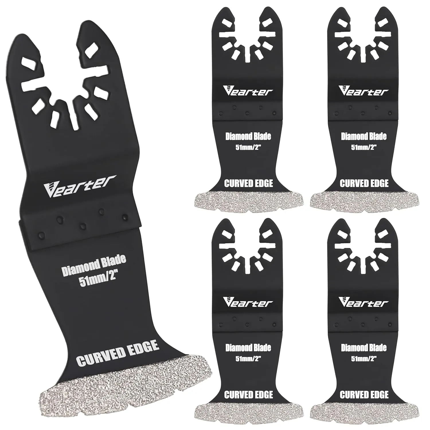 5PCS Diamond Oscillating Saw Blades, 2''/51mm Universal Multitool Blades for Grit Grout Removal, Quick Release Curved Edge Multi Tool Kit for Tile, Air Brick, Cement, Concrete, Masonry