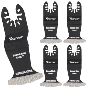 5PCS Diamond Oscillating Saw Blades, 2''/51mm Universal Multitool Blades for Grit Grout Removal, Quick Release Curved Edge Multi Tool Kit for Tile, Air Brick, Cement, Concrete, Masonry