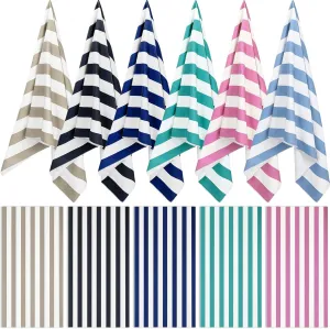 6 Pcs Oversized Beach Towel Set Large Sand Free Microfiber Bath Towel Thin Lightweight Absorbent Quick Dry Pool Towels for Adult Beach Hotel Bath Spa Picnic Yoga (Stripe,32 x 63 Inch)