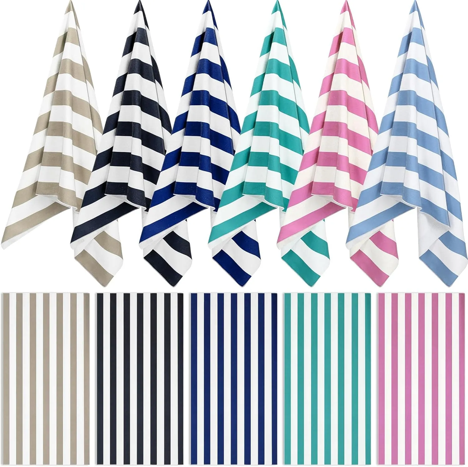 6 Pcs Oversized Beach Towel Set Large Sand Free Microfiber Bath Towel Thin Lightweight Absorbent Quick Dry Pool Towels for Adult Beach Hotel Bath Spa Picnic Yoga (Stripe,32 x 63 Inch)