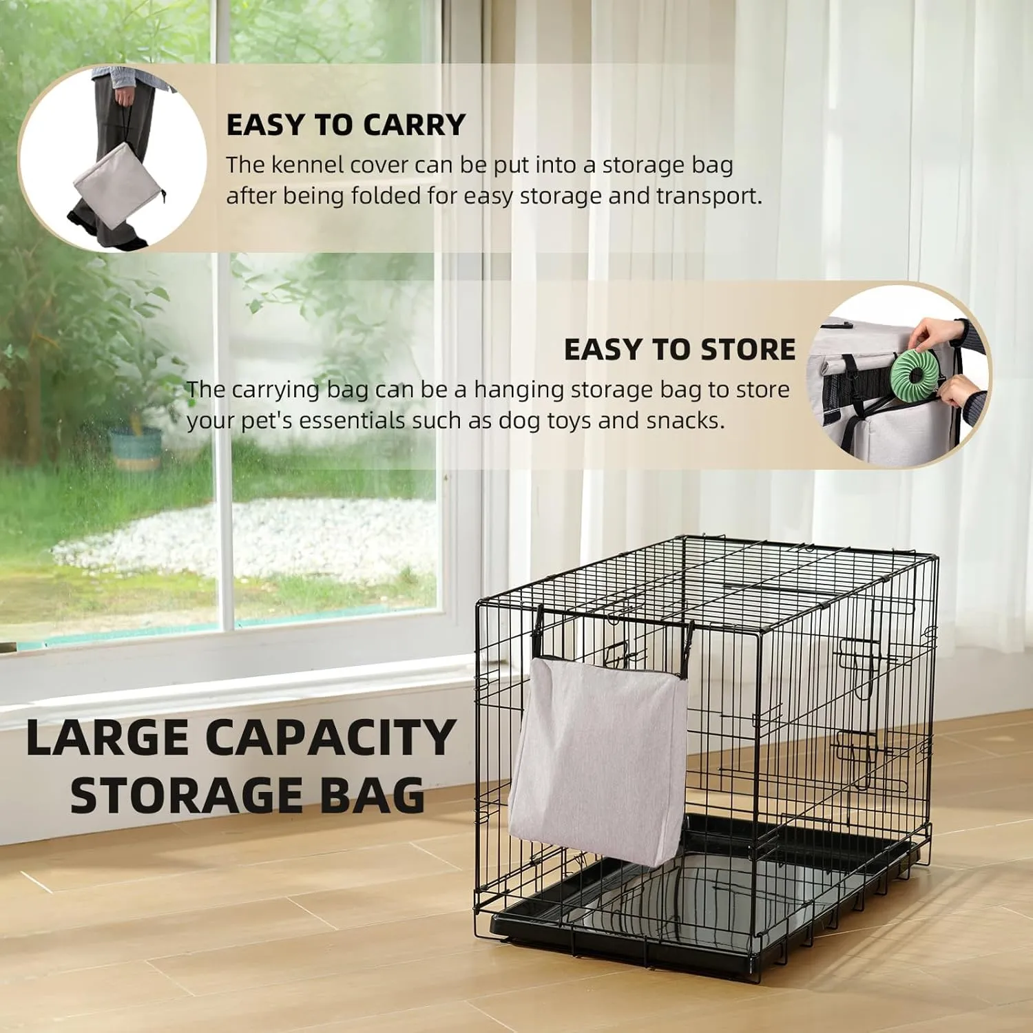 600D Dog Crate Cover, Waterproof Pet Kennel Cover with Storage Bag Fit for 36 Inch Wire Crate Dog Cage, 36 Inches, Beige