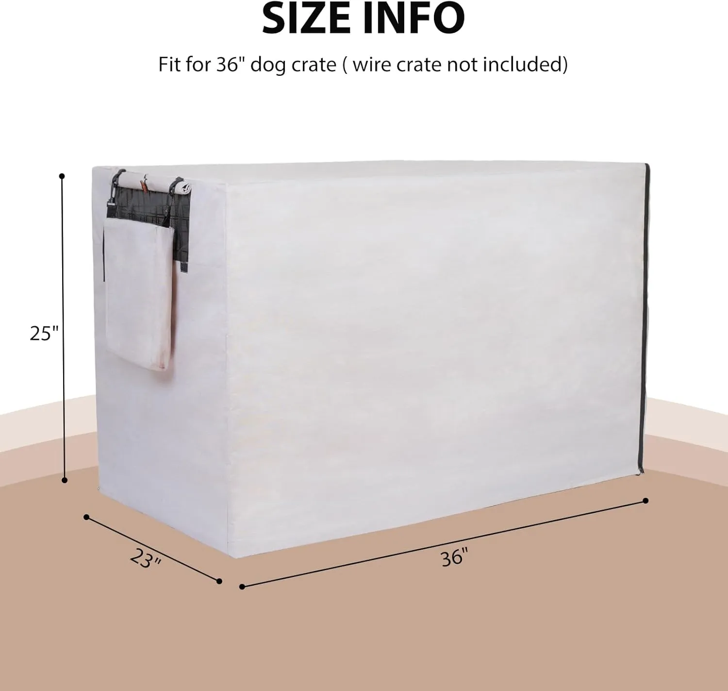 600D Dog Crate Cover, Waterproof Pet Kennel Cover with Storage Bag Fit for 36 Inch Wire Crate Dog Cage, 36 Inches, Beige
