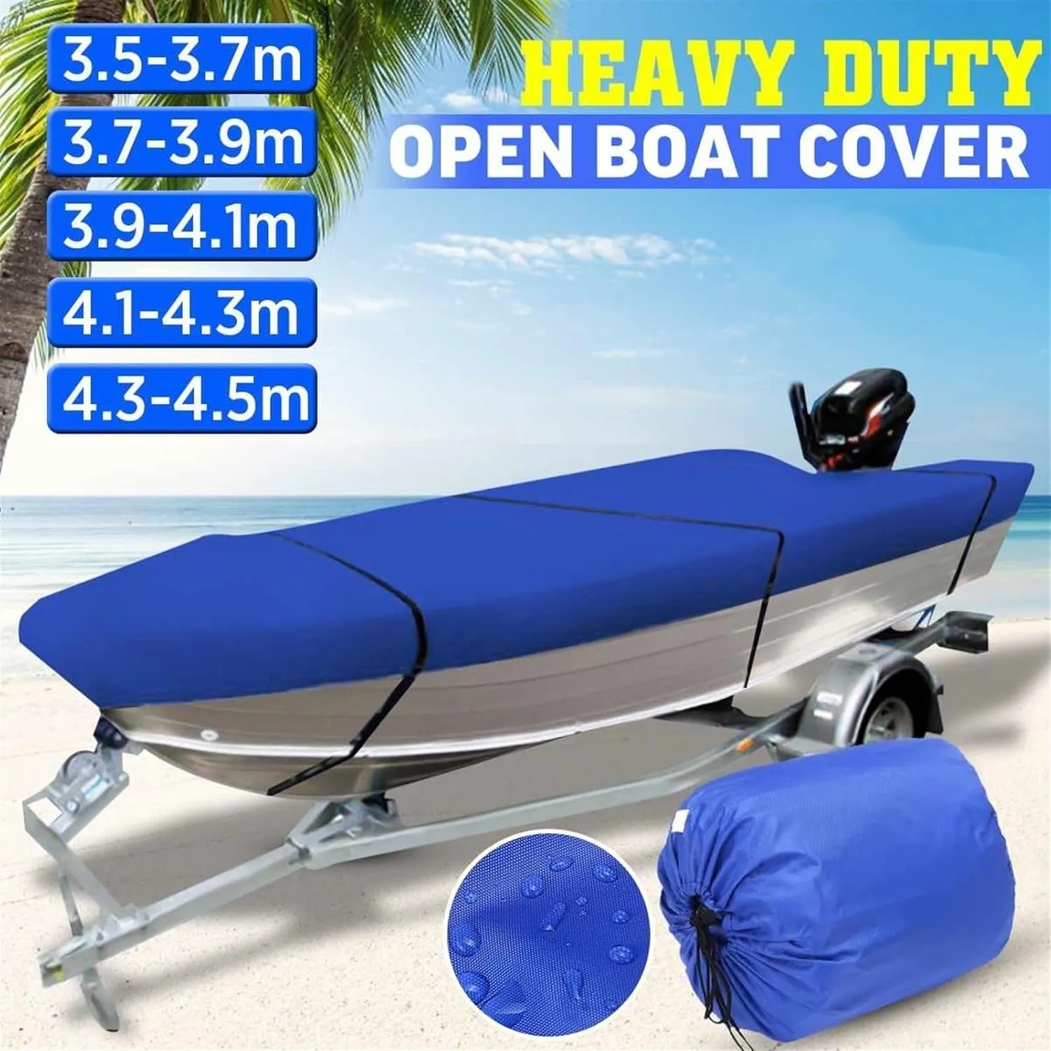 600D Waterproof Open Boat Cover Sunshade UV-Resistant Dust-Proof Cover Heavy Duty Marine Open Boat Cover 3.5m-4.5m Universal(450x215cm)