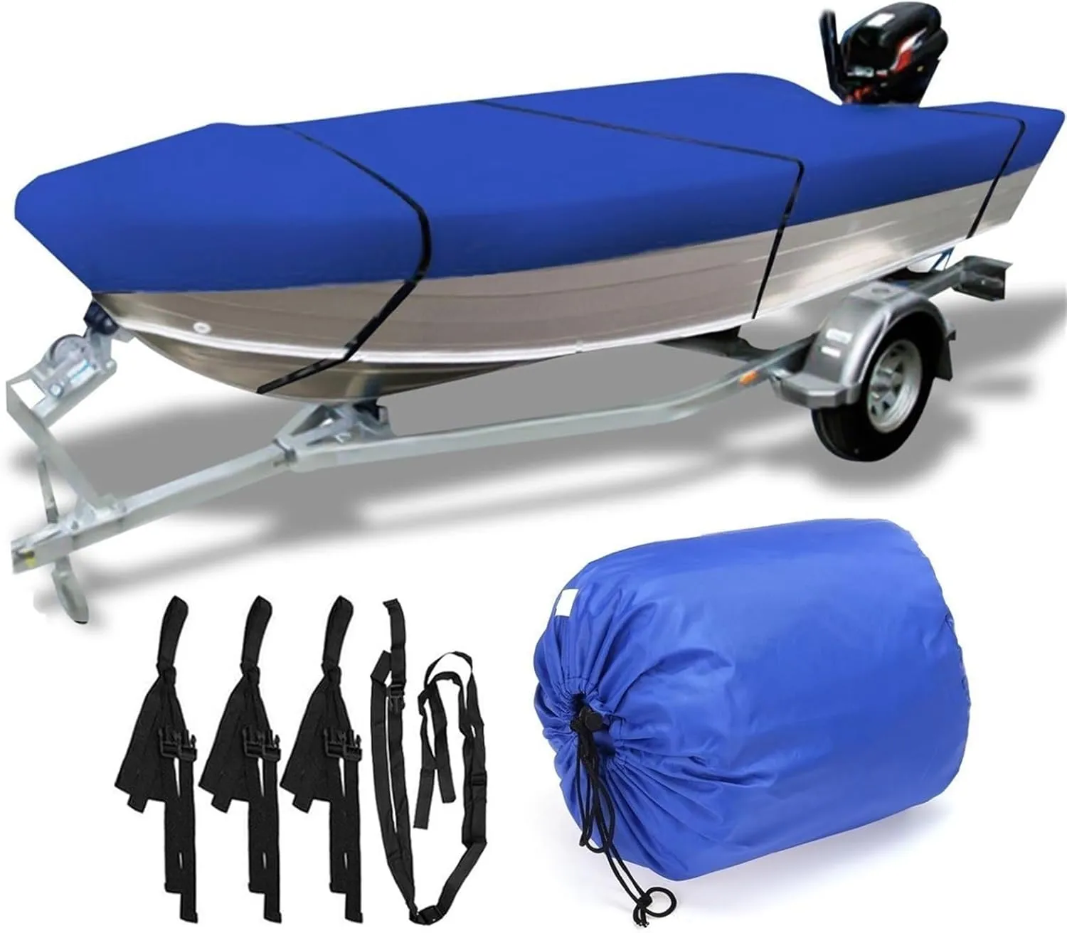 600D Waterproof Open Boat Cover Sunshade UV-Resistant Dust-Proof Cover Heavy Duty Marine Open Boat Cover 3.5m-4.5m Universal(450x215cm)