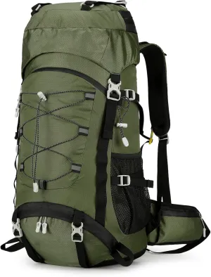 60L Hiking Backpack Men Women, Large Backpacking Backpack Packs, Waterproof Camping Bakcpacks Bag with Rain Cover, Camping Essentials for Trekking Travel, Green