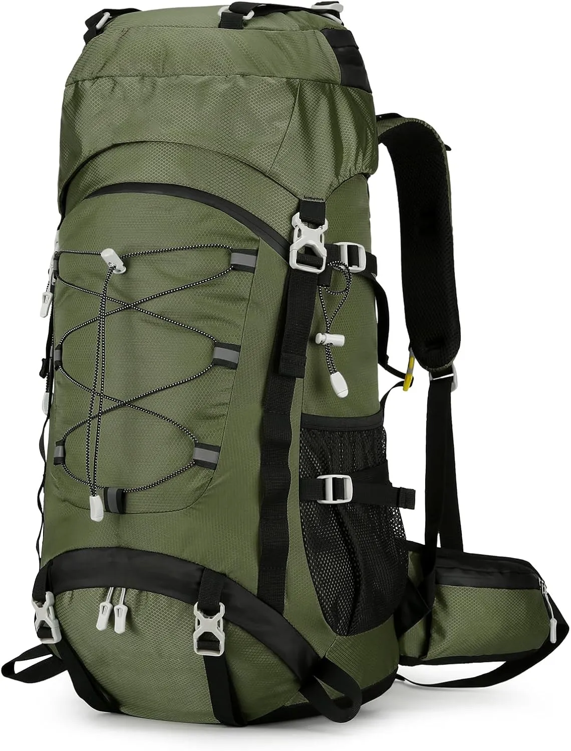 60L Hiking Backpack Men Women, Large Backpacking Backpack Packs, Waterproof Camping Bakcpacks Bag with Rain Cover, Camping Essentials for Trekking Travel, Green