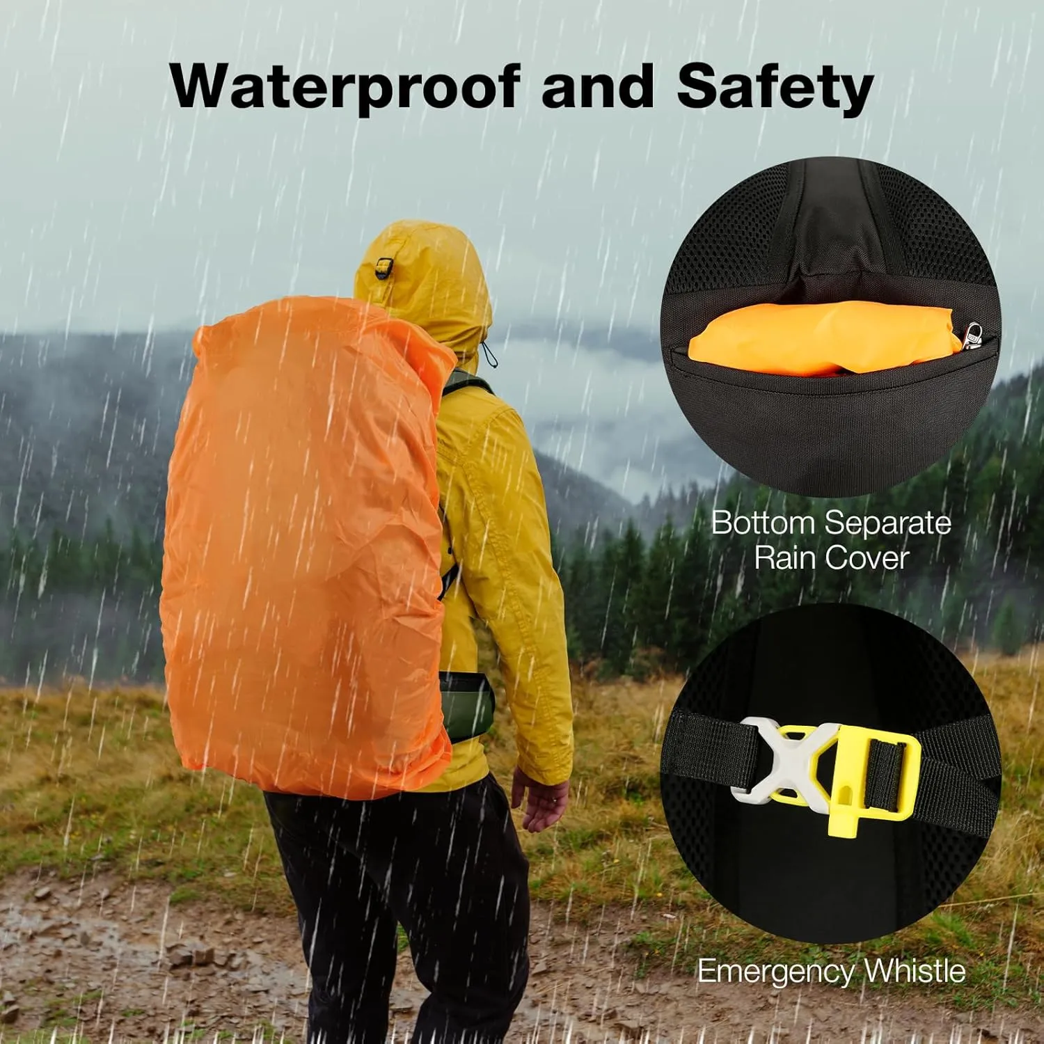 60L Hiking Backpack Men Women, Large Backpacking Backpack Packs, Waterproof Camping Bakcpacks Bag with Rain Cover, Camping Essentials for Trekking Travel, Green