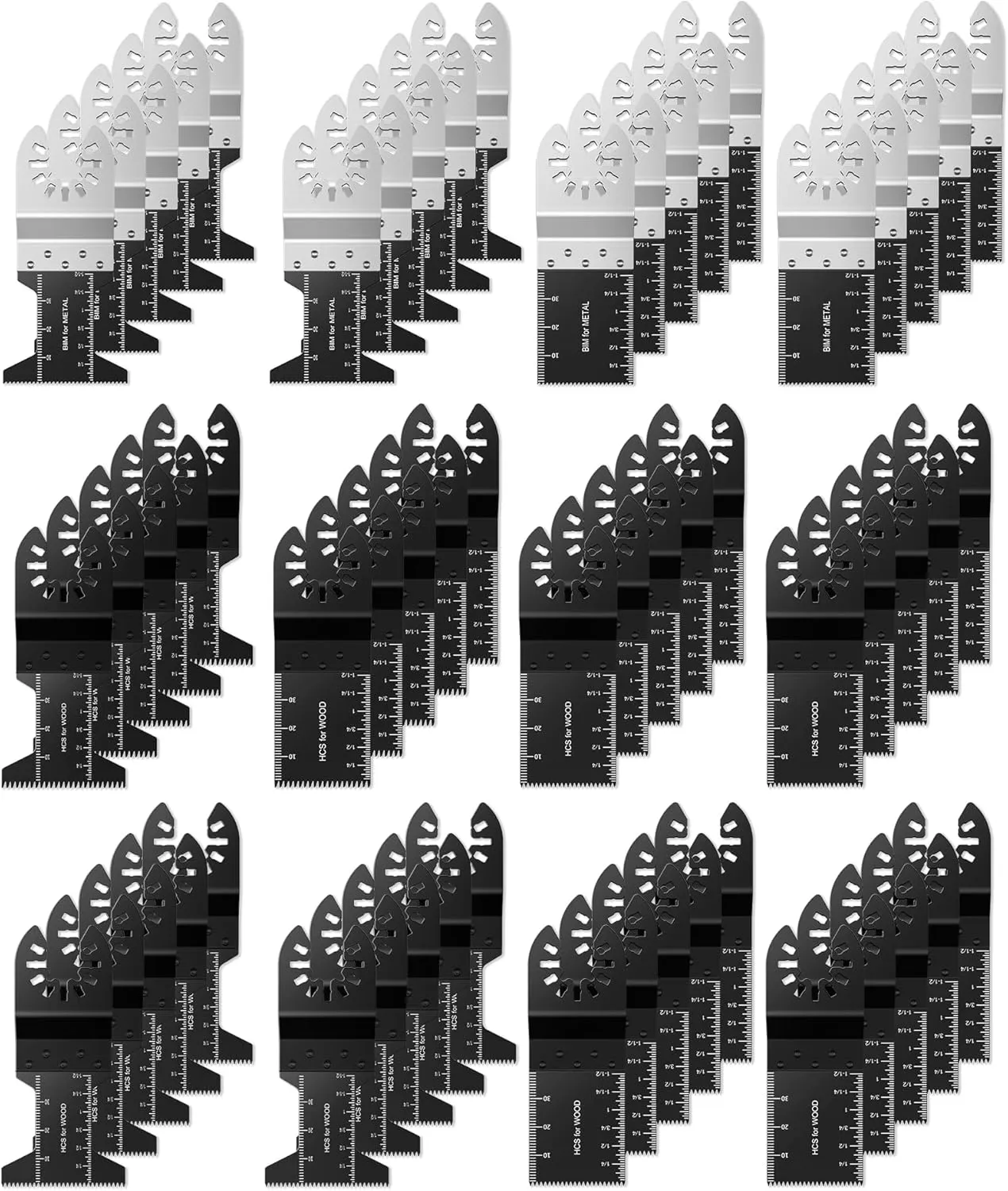 60Pcs Oscillating Tool Blades, Universal Metal Wood Plastic Multitool Blades Quick Release Saw Blades Compatible with Fein Multimaster, Milwaukee, Makita, Bosch, Dewalt, Ryobi, Craftsman