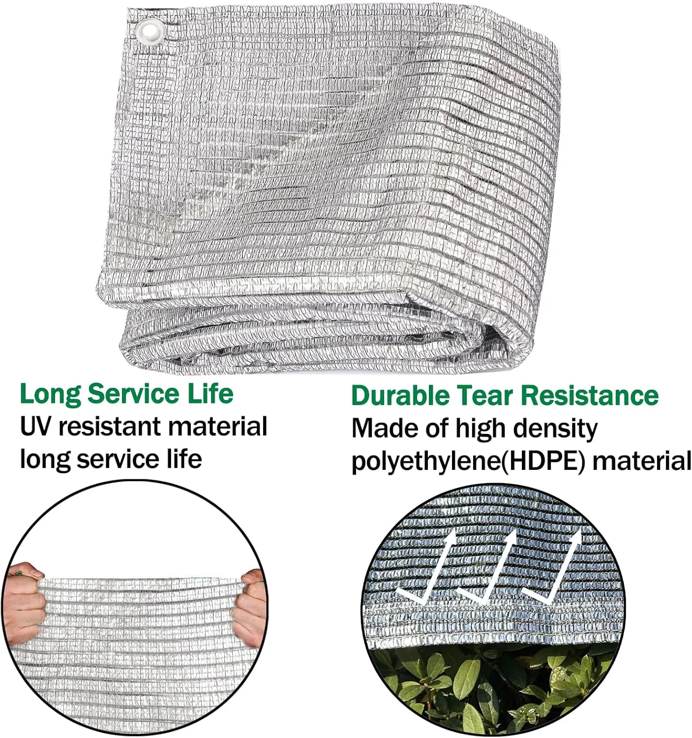 65% Aluminum Foil Shade Cloth with Grommets Mesh Sun Block Fabric Cover Canopy Sun Reflect Pet Shade Garden 6.5ft x 20ft