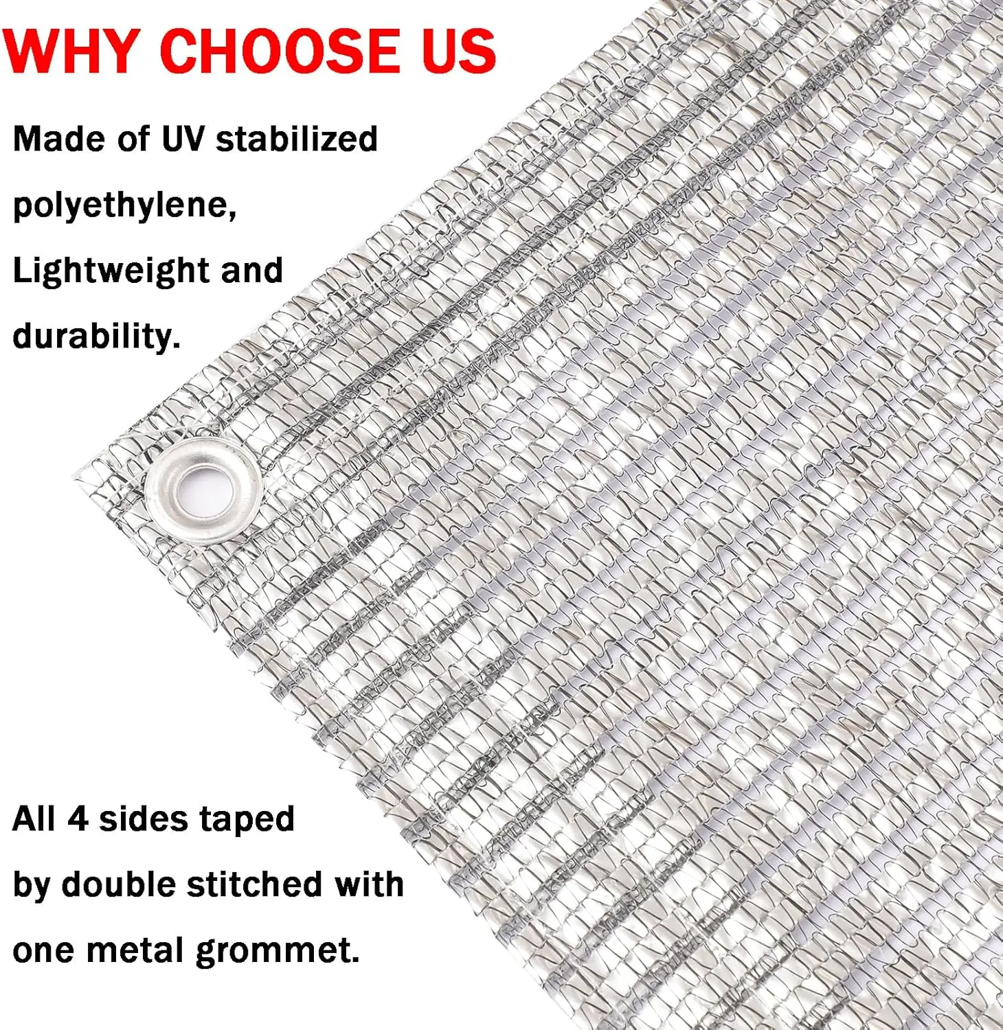 65% Aluminum Foil Shade Cloth with Grommets Mesh Sun Block Fabric Cover Canopy Sun Reflect Pet Shade Garden 6.5ft x 20ft