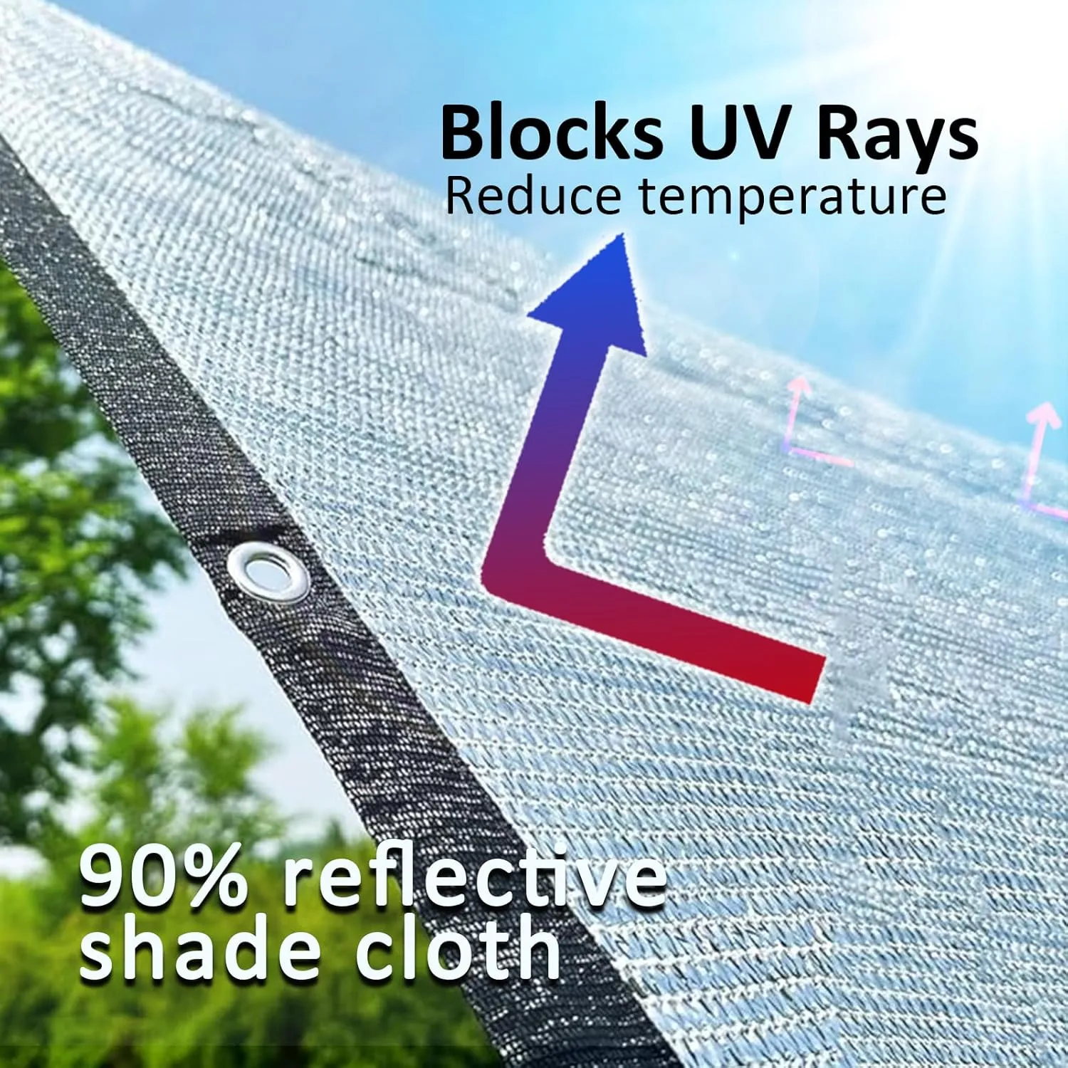6.5ft x 10ft Aluminet Shade Cloth 90% Reflective Aluminium Shade Netting Sun Shade Cover with Grommets for Cars, Dogs, Outdoor, RV, Garden Patio
