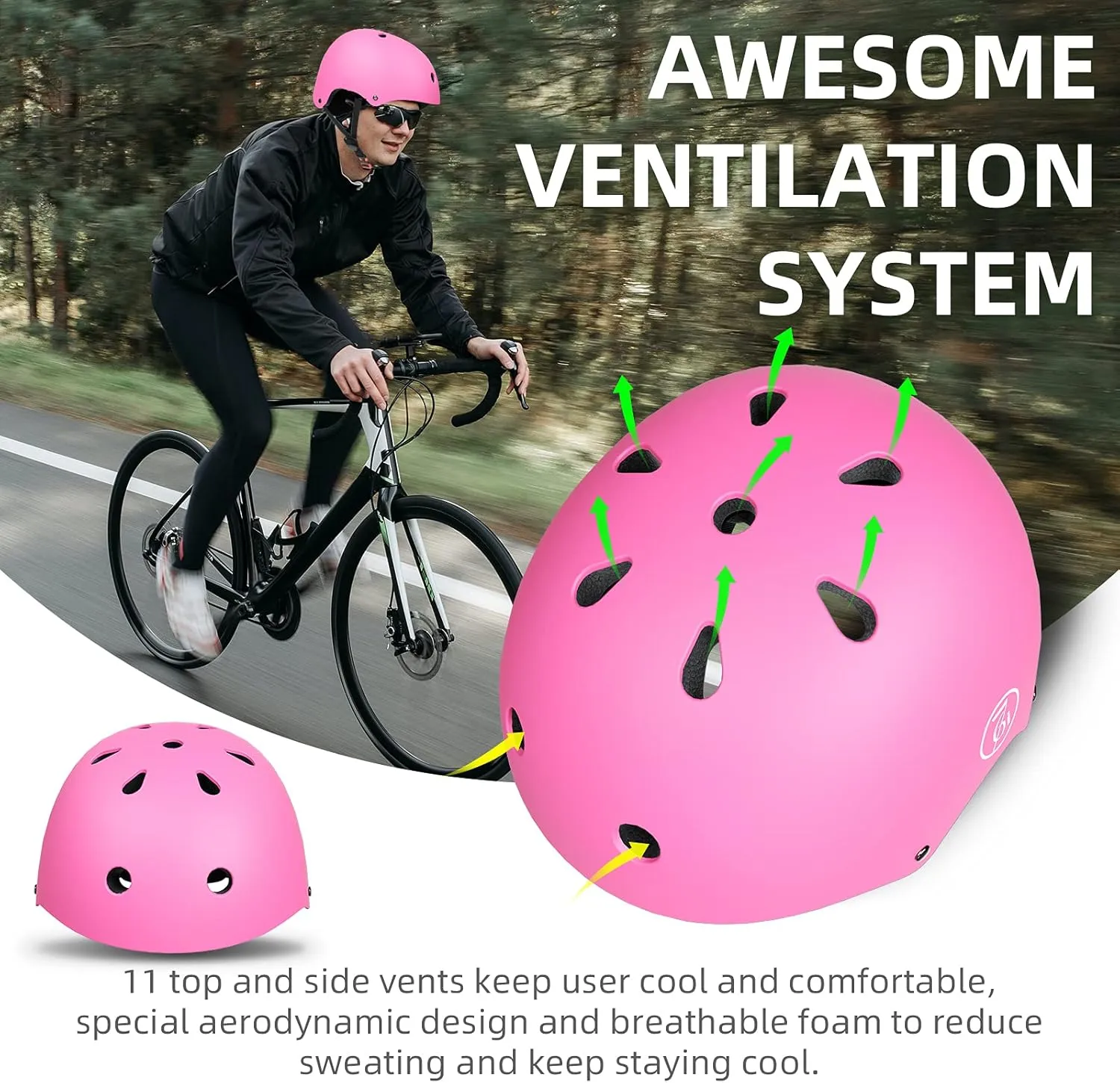 67i Bike Helmet Skateboard Helmet for Adult Cycling Bicycle Scooter Helmets for Men Women Adjustable Roller Skate Helmet for Multi-Sport Bicycle Scooter Inline Rollerblading Cycling Skateboarding