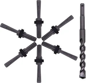 6PCS Rock Splitting Wedges and 1PCS Rotary Hammer Drill Bit, Wedge and Feather Shims, Stone Splitter Tools for Granites, Concretes, Boulders, Volcanic Rocks, Limestone Rocks