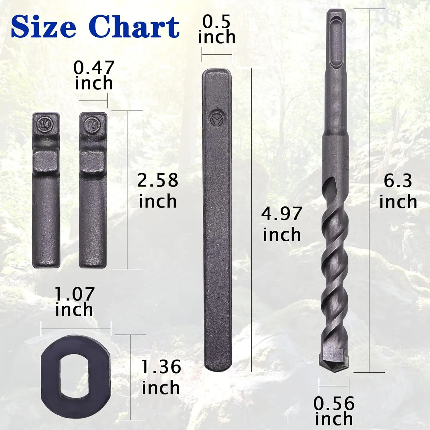 6PCS Rock Splitting Wedges and 1PCS Rotary Hammer Drill Bit, Wedge and Feather Shims, Stone Splitter Tools for Granites, Concretes, Boulders, Volcanic Rocks, Limestone Rocks