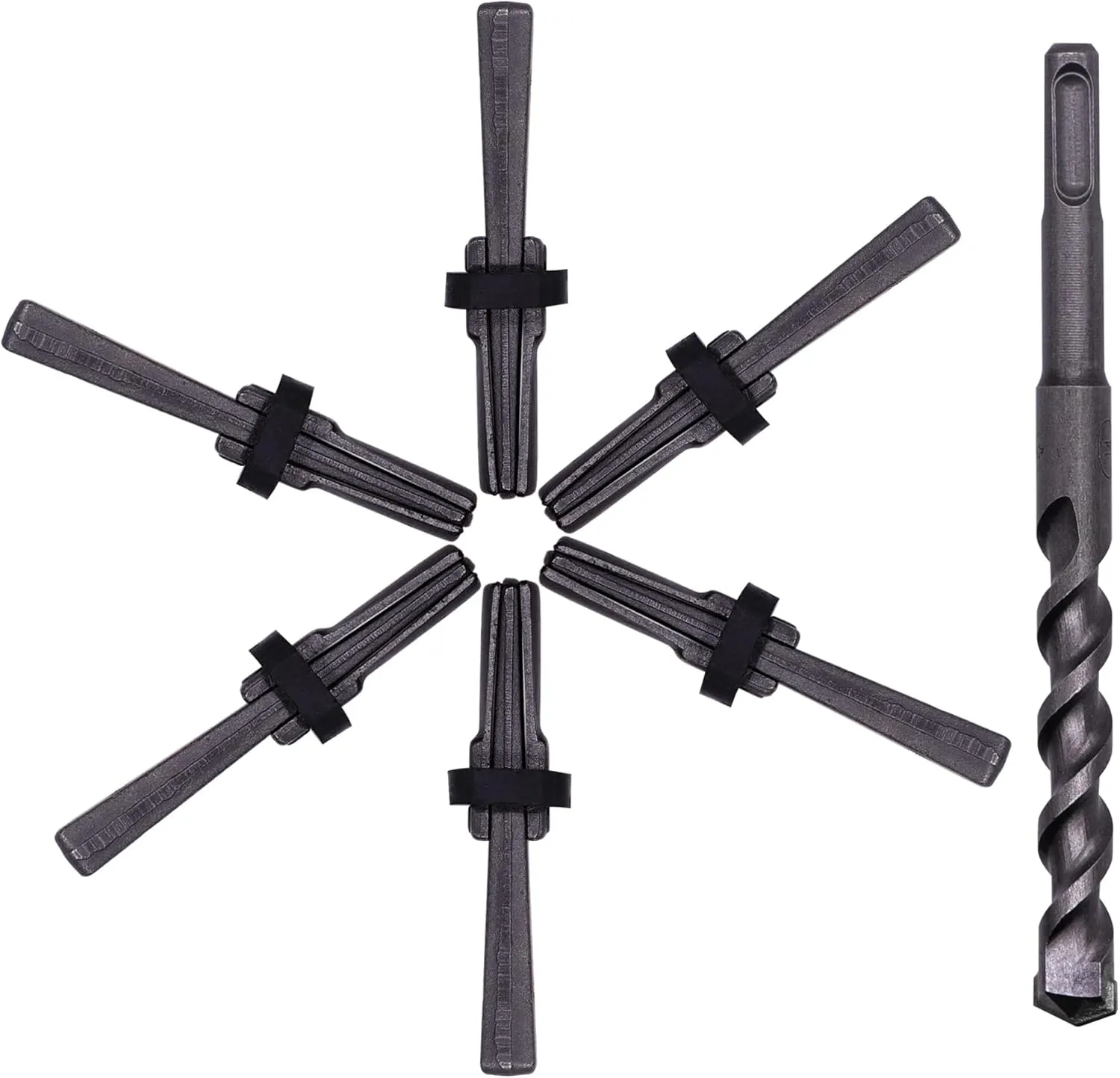 6PCS Rock Splitting Wedges and 1PCS Rotary Hammer Drill Bit, Wedge and Feather Shims, Stone Splitter Tools for Granites, Concretes, Boulders, Volcanic Rocks, Limestone Rocks