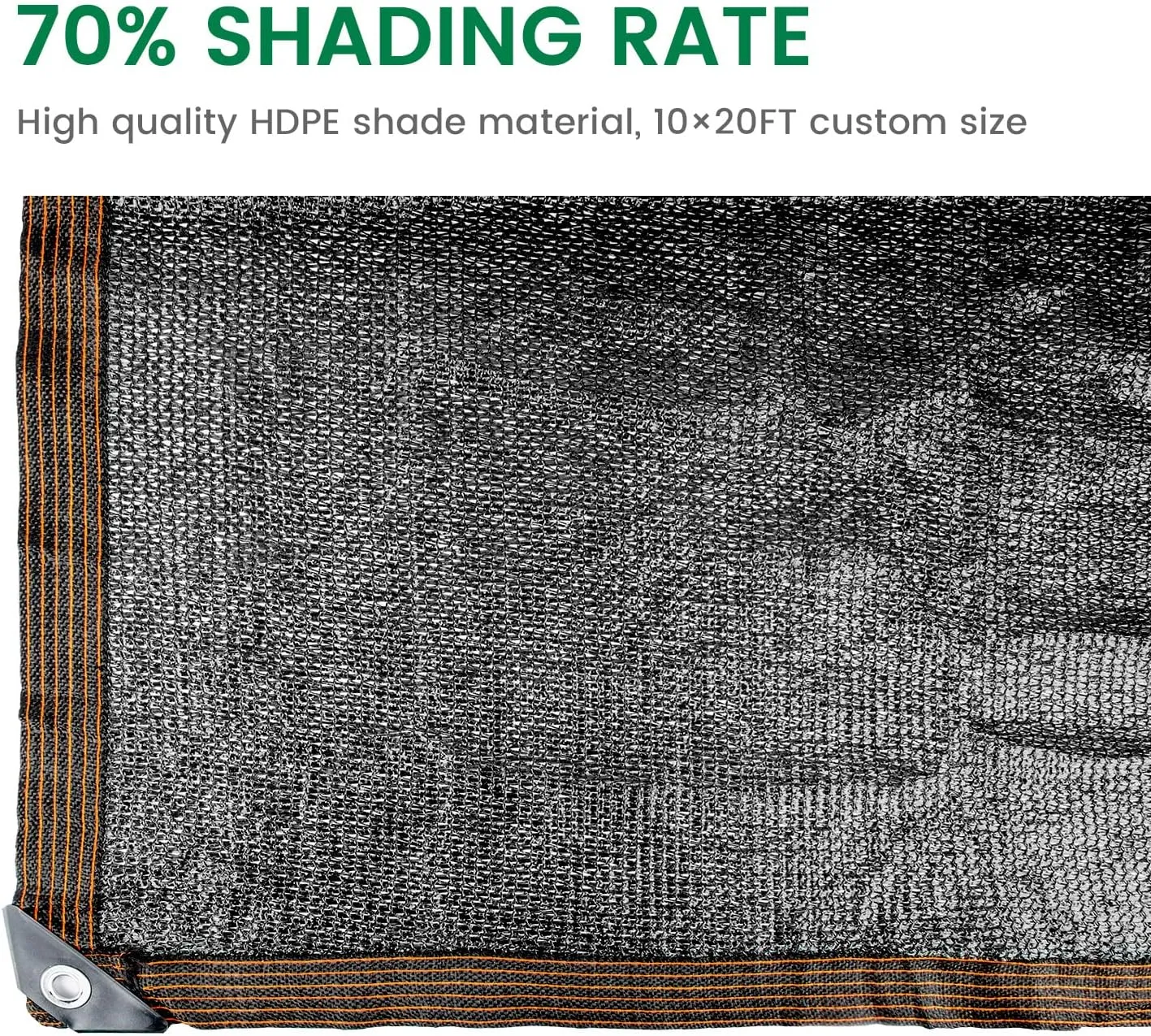 70% 10 X 20 FT Black Shade Cloth, Outdoor Sunblock Shade Cloth with Grommets, Durable Sun Shade Netting Shading Antifreezing for Patio, Garden, Plants Cover, Greenhouse, Barns, Dog Kennel
