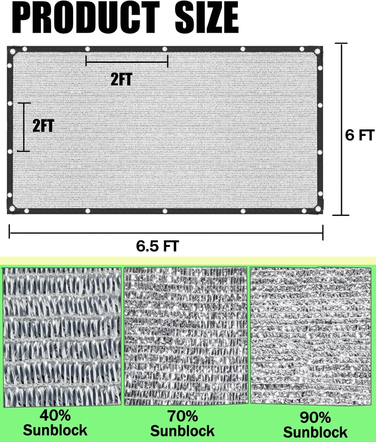 70% Aluminum Shade Cloth 6.5 FT x 6 FT，Silver Tarps Fabric Privacy Screen Pet Shade Car Cover Patio Garden Pergola Cover Canopy with Grommets and Ball Bungee, Aluminum Foil Shade Net